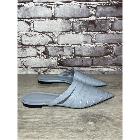 Charles Keith Blue Leather Pointed Toe Flats Mules Shoes Women Sz 38EU/7.5M US - Picture 4 of 16
